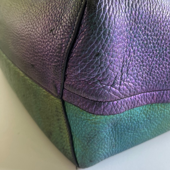 Coach Multicolor Iridescent Holographic Tote Bag Good Shape Purple Silver Flaws - Picture 11 of 16